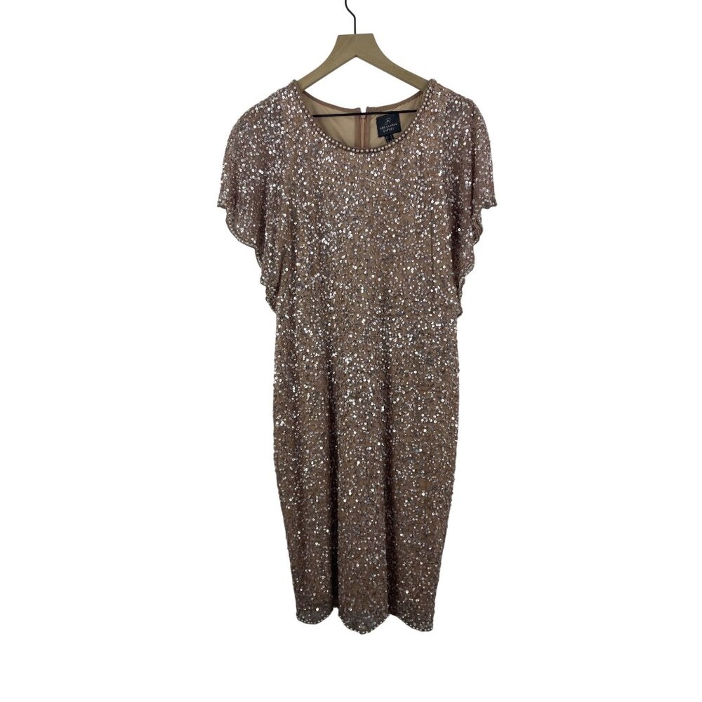 Adrianna Papell Women's 12 Sequin Bead Blush Flutter Sleeve Flapper Dress 252982 - Picture 1 of 13